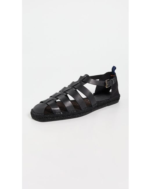 Castaner Black Pietro Leather Fisherman Sandals for men