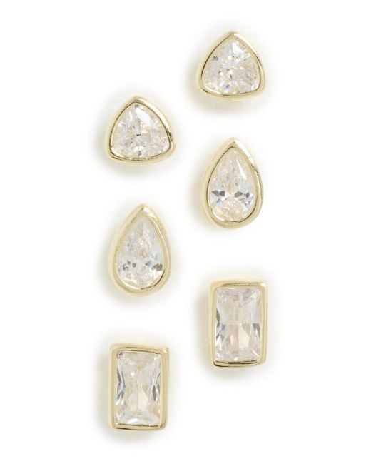 By Adina Eden White Multi Shape Cubic Zirconia Bezel Stud Earrings Combo Set
