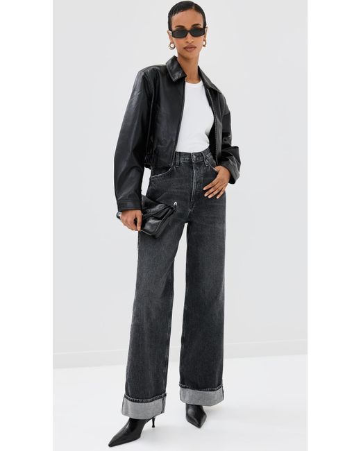 Agolde Black Essie Recycled Leather Cropped Jacket