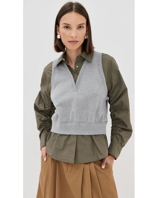 3.1 Phillip Lim Gray Ruched Shirt With Combo Vest Melange