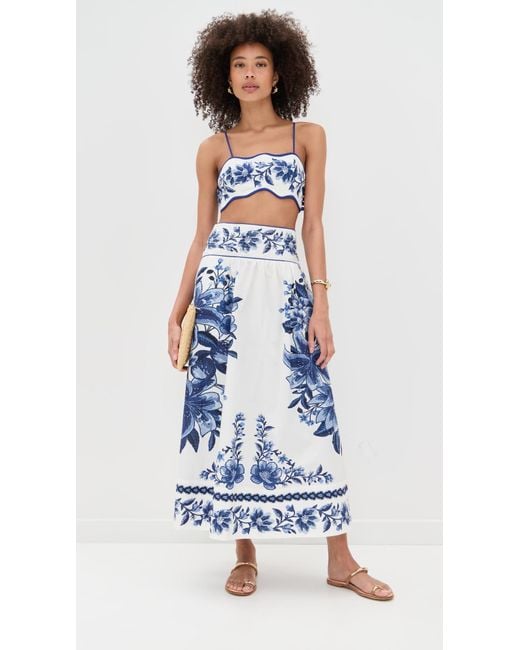 farm rio off white blue foliage midi dress FARM Rio Off-White Porcelain Garden Cut-Out Lenzing Ecovero Euroflax Midi Dress, Porcelain Garden Off-White / M main image 0