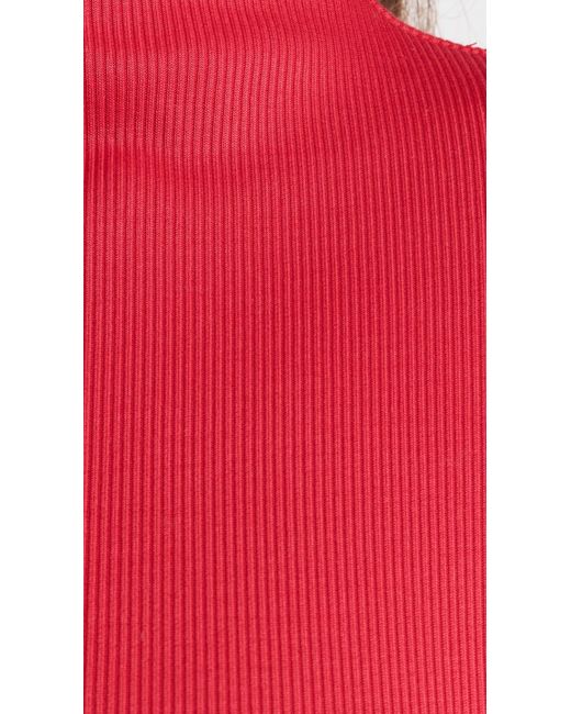 Marques'Almeida Red Heavy Satin And Rib Jersey High Neck Long Sleeve Top With Puff Sleeves