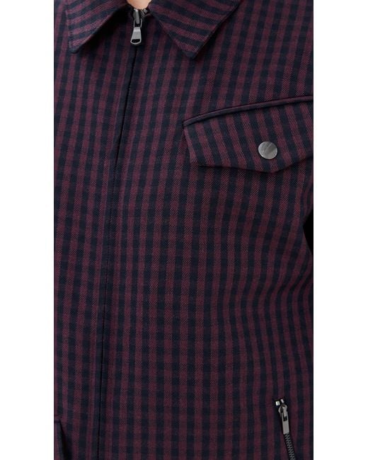 Tibi Blue Jules Wool Gingham Bomber Jacket
