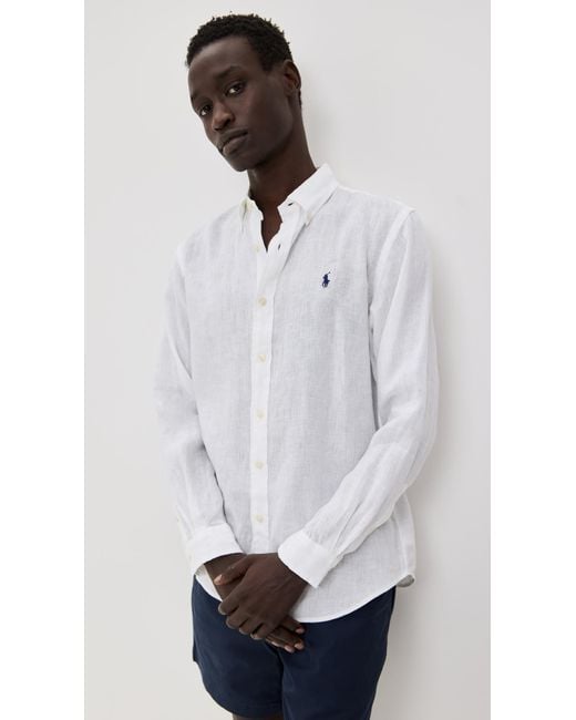 Polo Ralph Lauren Long Sleeve Linen Shirt in White for Men | Lyst