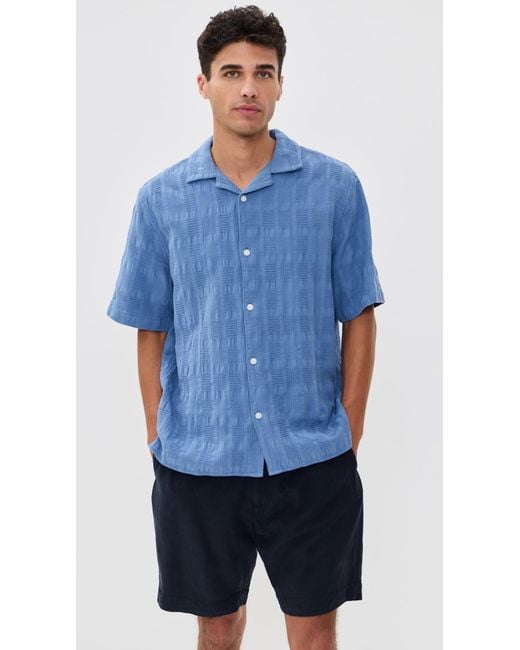 Wax London Blue Seersucker Waffle Didcot Shirt for men