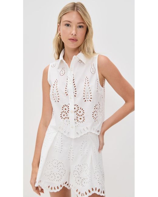 Hevron White Katja Eyelet Top