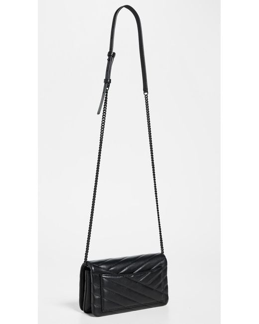 Tory Burch Black Kira Chevron Powder Coated Chain Wallet