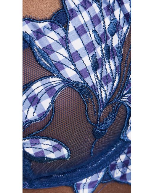 Fleur du Mal Blue Lily Embroidery Plunge Demi Bra