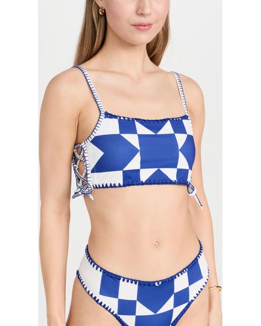 Sea Blue Tanya Print Bikini Top With Ties