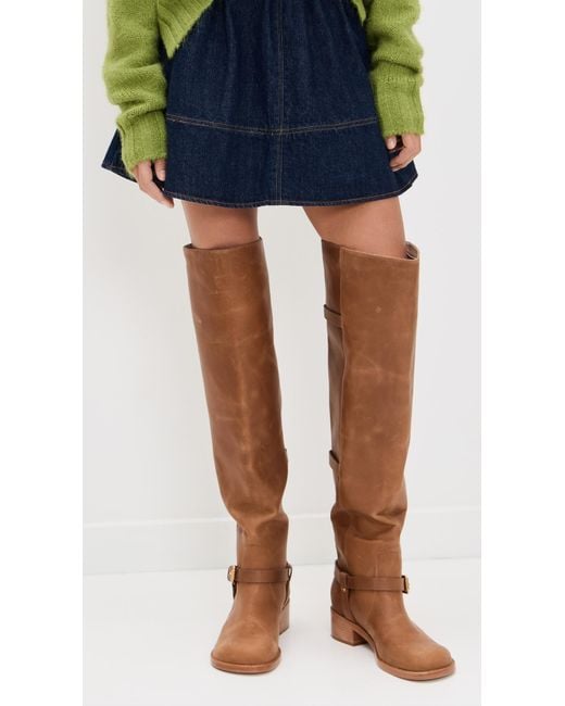 Farm Rio Brown Distressed Leather Over The Knee Boot