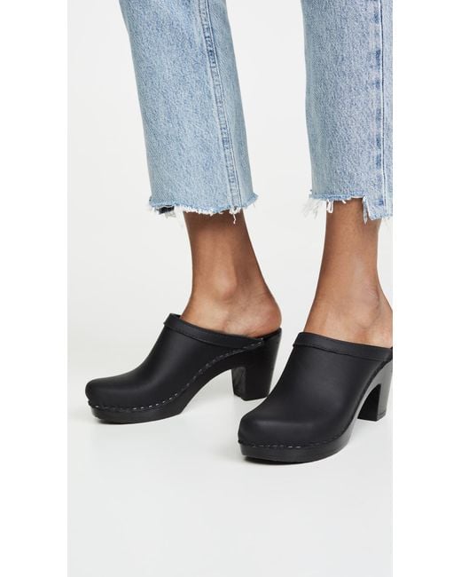 black high heel clogs