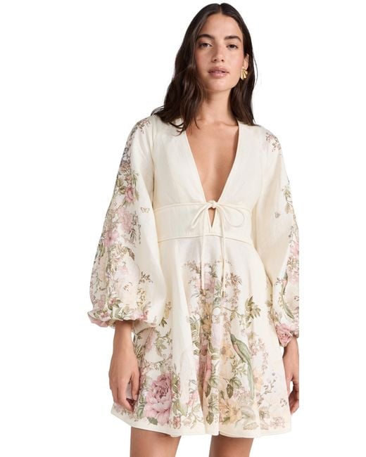 Zimmermann Natural Waverly Plunge Mini Dress