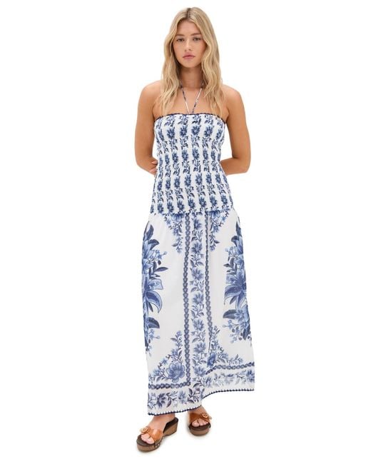 farm rio blue and white maxi dress Off-White Blue Foliage Maxi Dress  FARM Rio