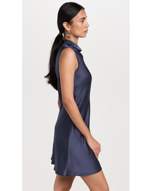 LAPOINTE Blue Doubleface Satin Sleeveless Bias Mini Dress