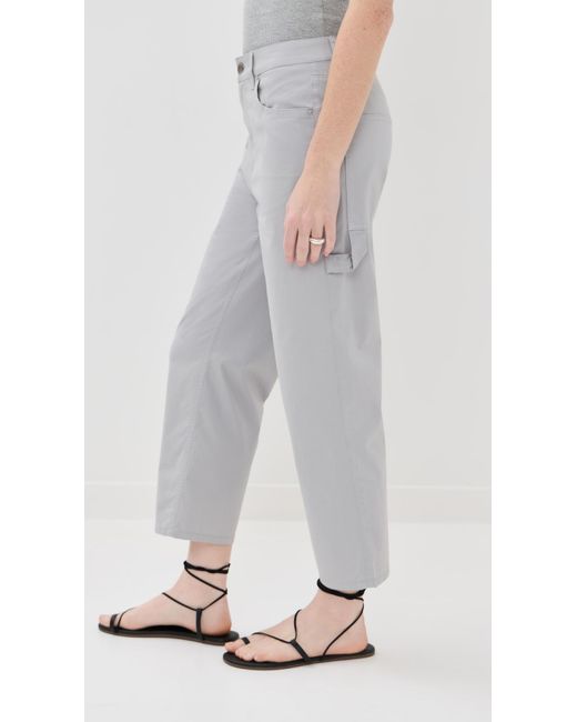 Tibi Gray Garment Dyed Silky Cotton Cropped Slouchy Cargo Jeans