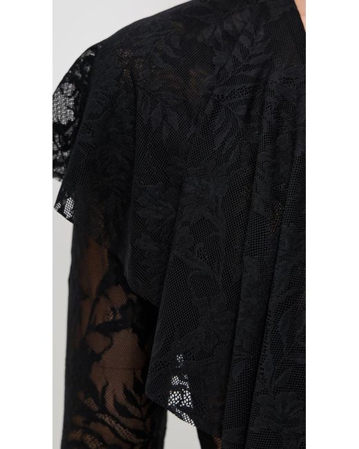 Norma Kamali Black Long Sleeve Deep V Ruffle Bodysuit