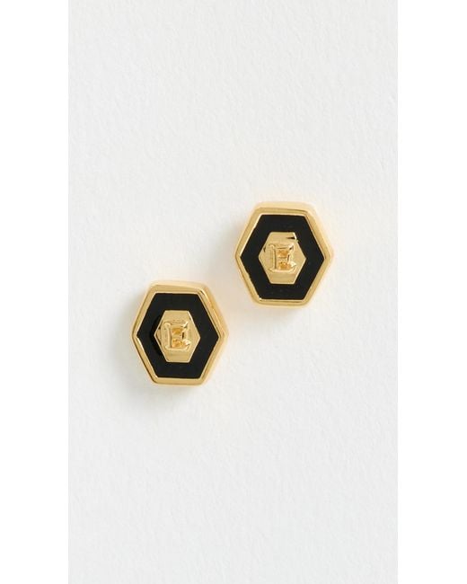 Gwen Beloti Multicolor Initial Hex Stud Earrings