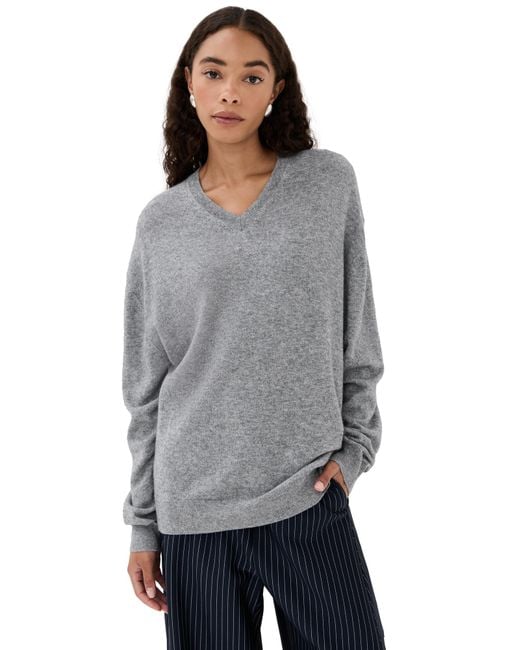 Tibi Gray Washable Cashmere Easy V Neck Sweater