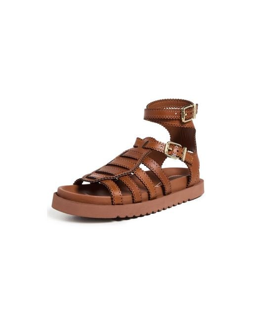 【送料&関税込】Zimmermann Goldie Gladiator Flats In Brown L Goldie leather gladiator sandals in brown - Zimmermann