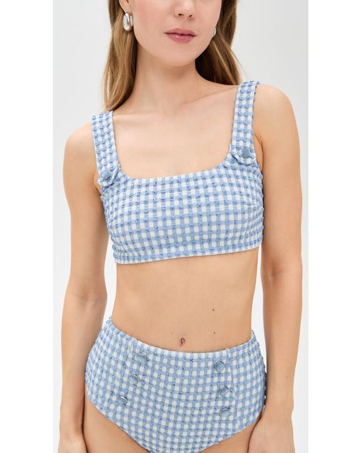 Jonathan Simkhai Blue Ainsley Button Front Tank Bikini Top