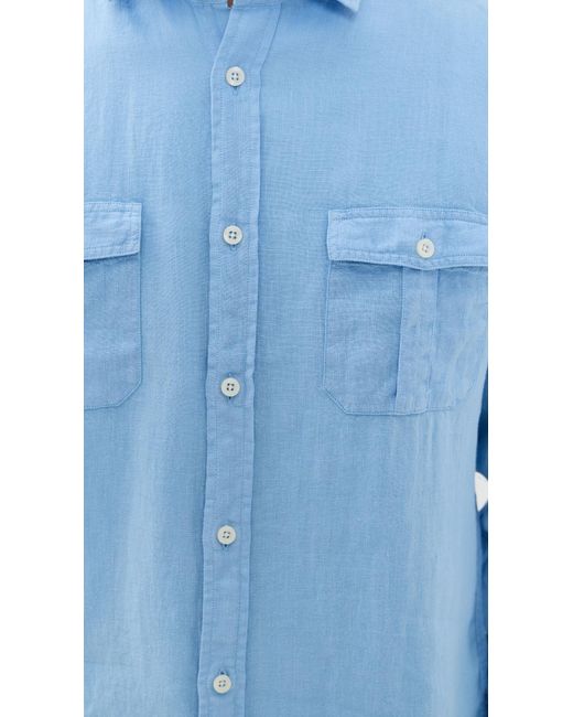 Onia Blue Garment Dye Linen Standard Fit Shirt for men