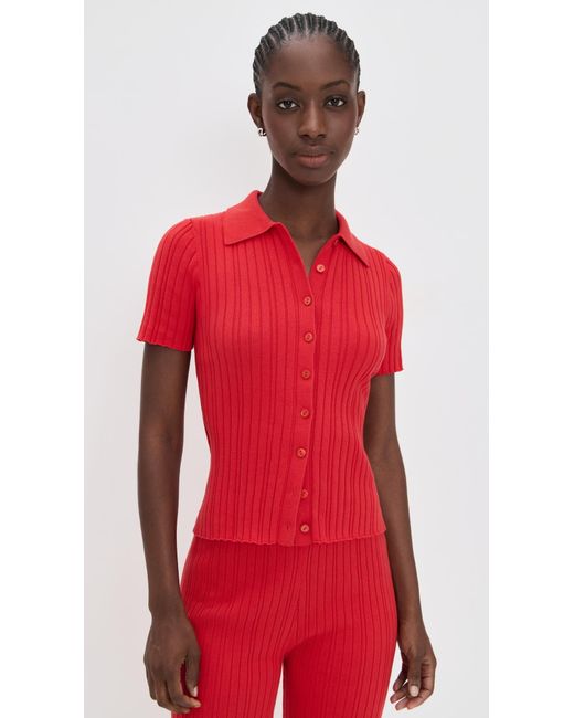Le Bos Red Ribbed Button Up