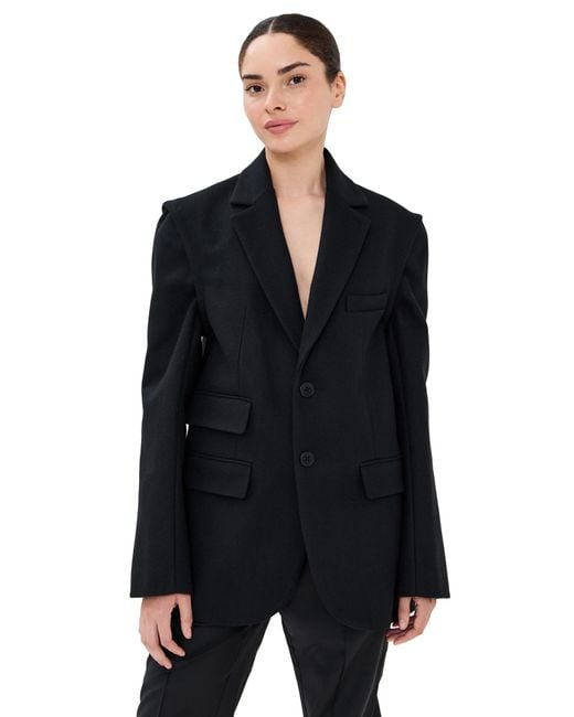 Tibi Black Bonded Recycled Felted Wool Convertible Blazer