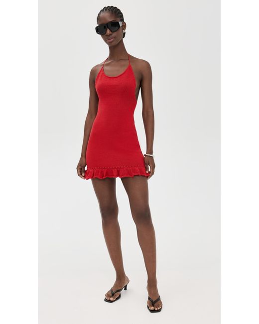 guizio crochet halter mini dress GUIZIO Crochet Halter Mini Dress in Red