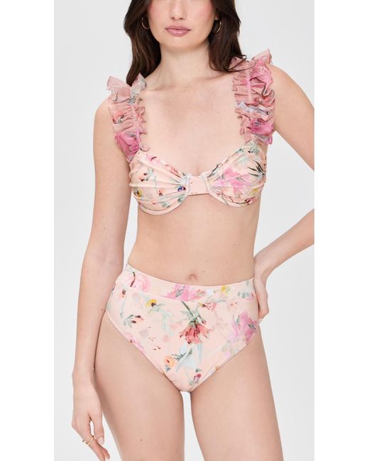 PATBO Pink Lily Flower Flutter Sleeve Bikini Top