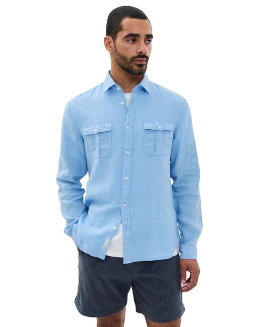 Onia Blue Garment Dye Linen Standard Fit Shirt for men