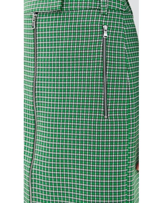 Tibi Green Leon Check Midi Trouser Zip Skirt