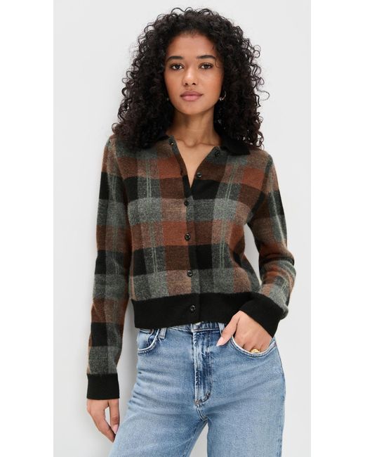Vince Black Check Plaid Cashmere Polo Cardigan