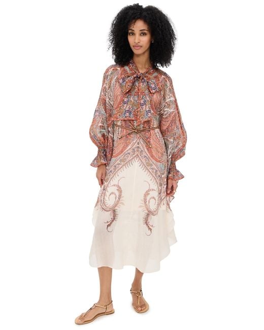 【ZIMMERMANN】リアノン ミディドレス ZIMMERMANN ZIMMERMANN Rhiannon belted cotton-voile and lace maxi dress