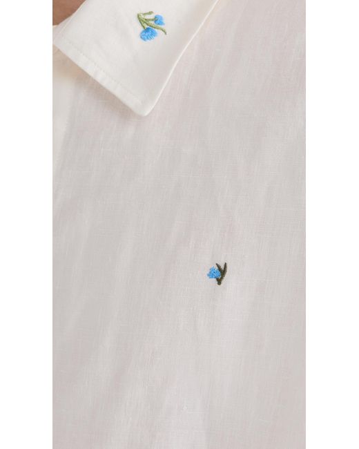 FANM MON White Felix Embroidered Linen Shirt for men