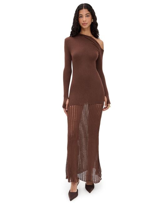 Seven Wonders Women's Brown Greta One Shoulder Knit Maxi Dress