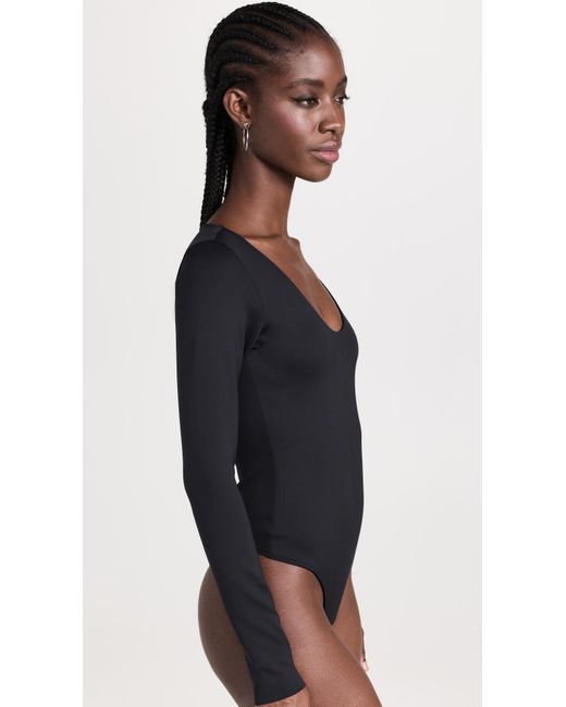 GOOD AMERICAN Black Scuba Scoop Thong Bodysuit