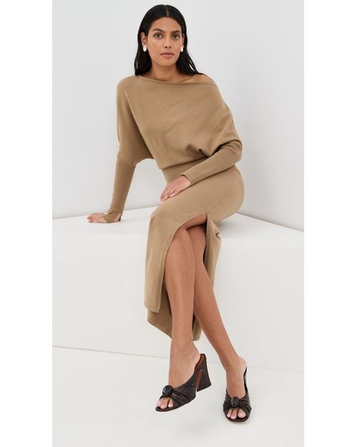 long sleeve sweater dress off shoulder Red off-shoulder long-sleeved knitted sweater dress for women winter n –  Lee Nhi Boutique