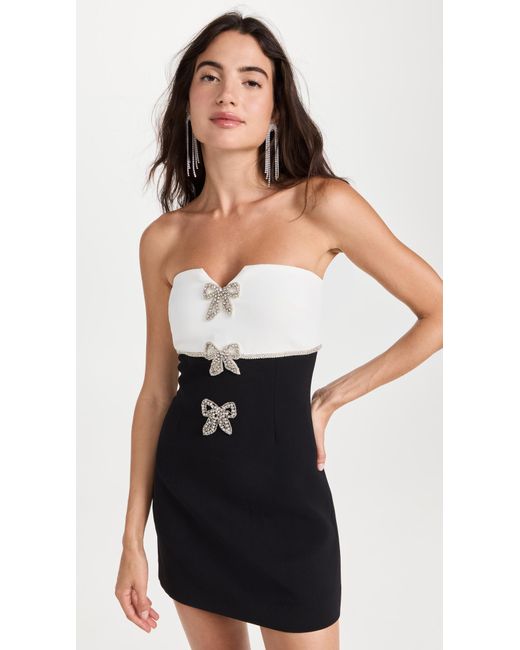 SelfPortrait Black And White Crepe Bow Mini Dress Lyst