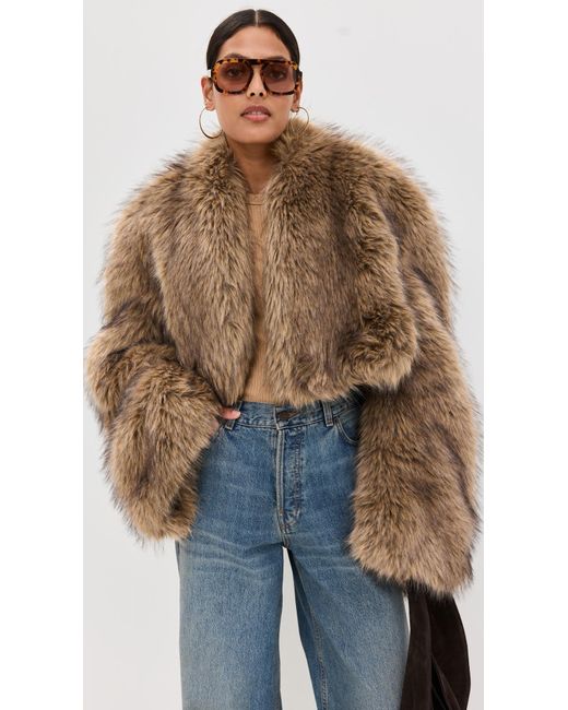 A.W.A.K.E. MODE Brown A. W.A. K.E. Mode Rounded Sleeve Cropped Faux Fur Jacket