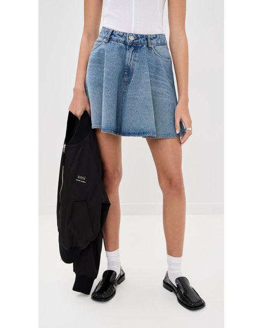 AMI Blue Flare Mini Skirt