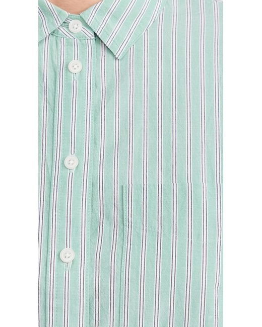 Madewell Green Oversized Patch Pocket Poplin Stripe Shirt