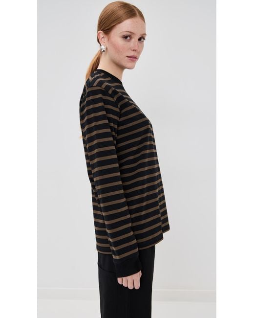 Tibi Black Striped Perfect Tee Crew Neck
