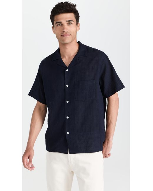 Portuguese Flannel Blue Portuguese Fanne Grain Cotton Shirt for men