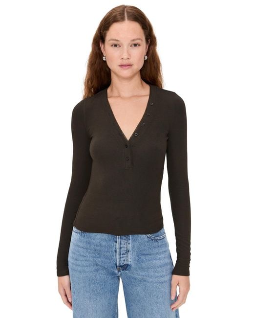 FRAME Black The Mesh Trim Rib Henley