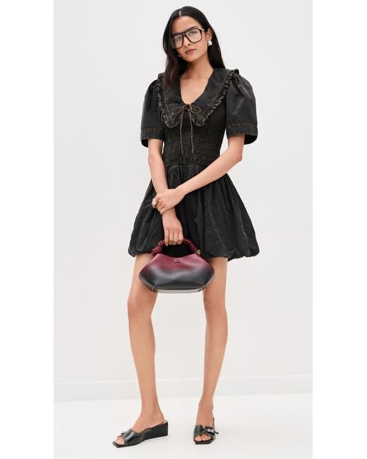 ganni cotton poplin mini smock dress Black Cotton Poplin Mini Smock Dress