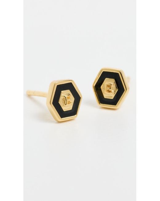 Gwen Beloti Multicolor Initial Hex Stud Earrings