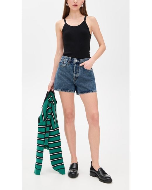 Re/done Blue Mid Rise Boy Shorts