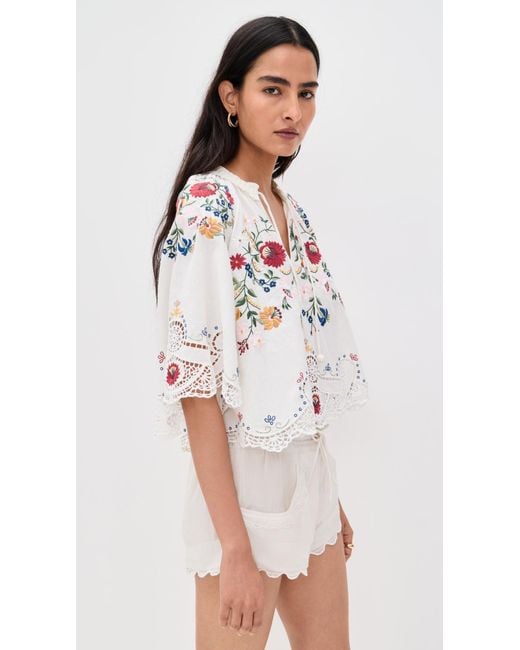 Sea White Celia Embroidery Short Sleeve Top