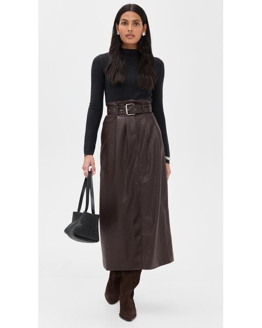 ROTATE BIRGER CHRISTENSEN Black Midi Paper Waist Skirt