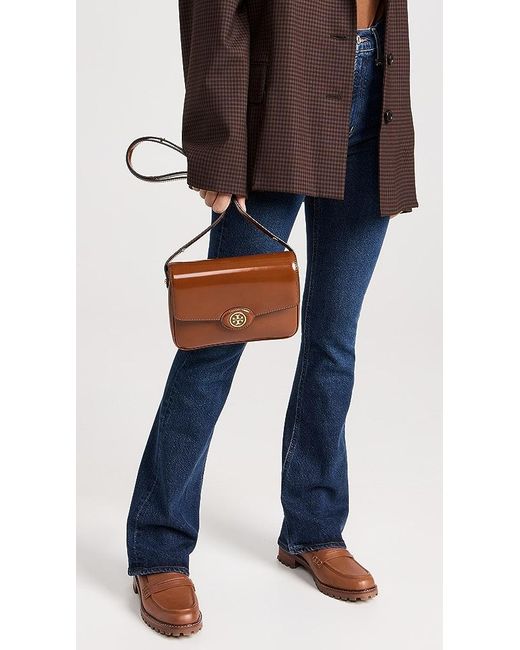Tory Burch Robinson Spazzolato Convertible Shoulder Bag in Brown